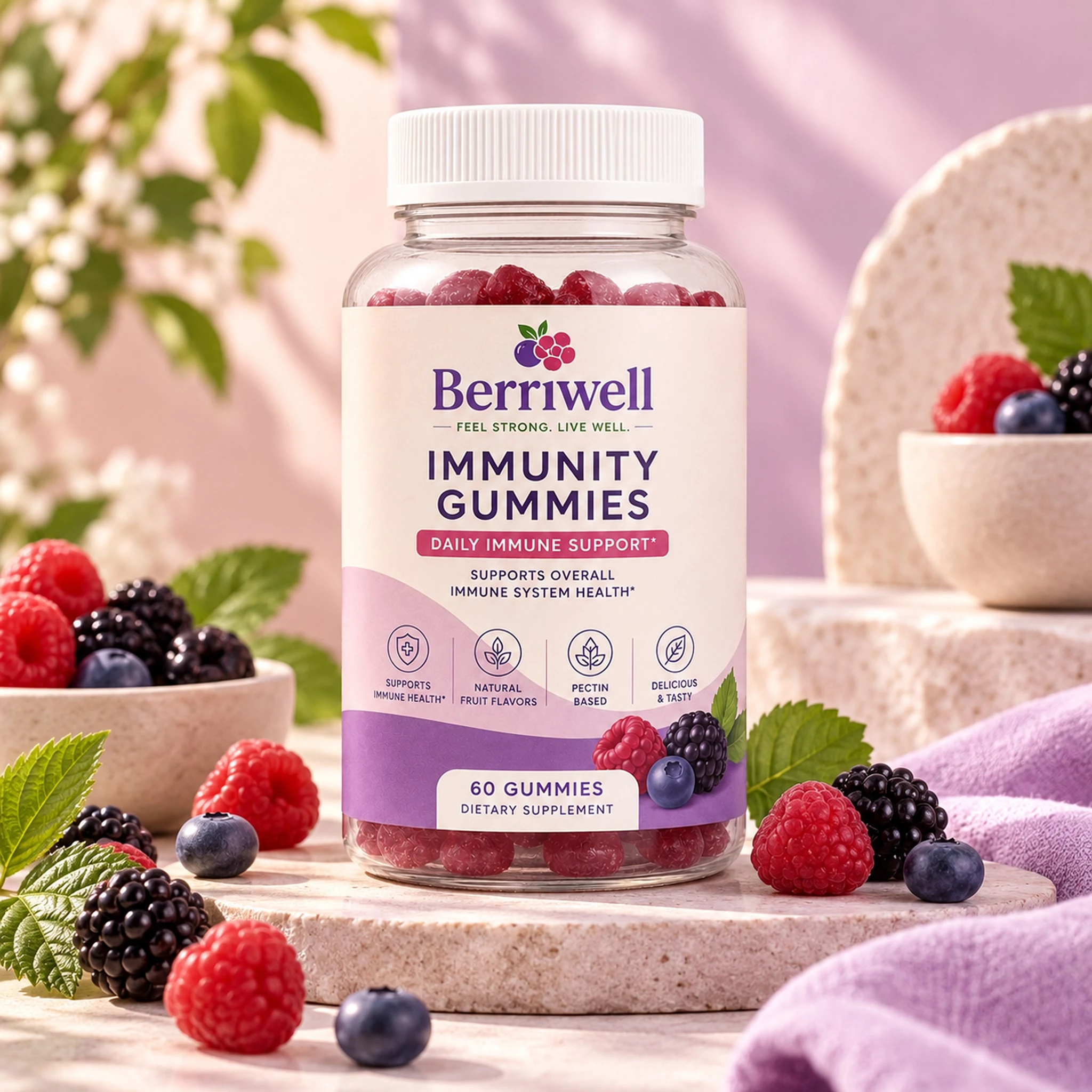 Berriwell immunity gummies packaging, front view