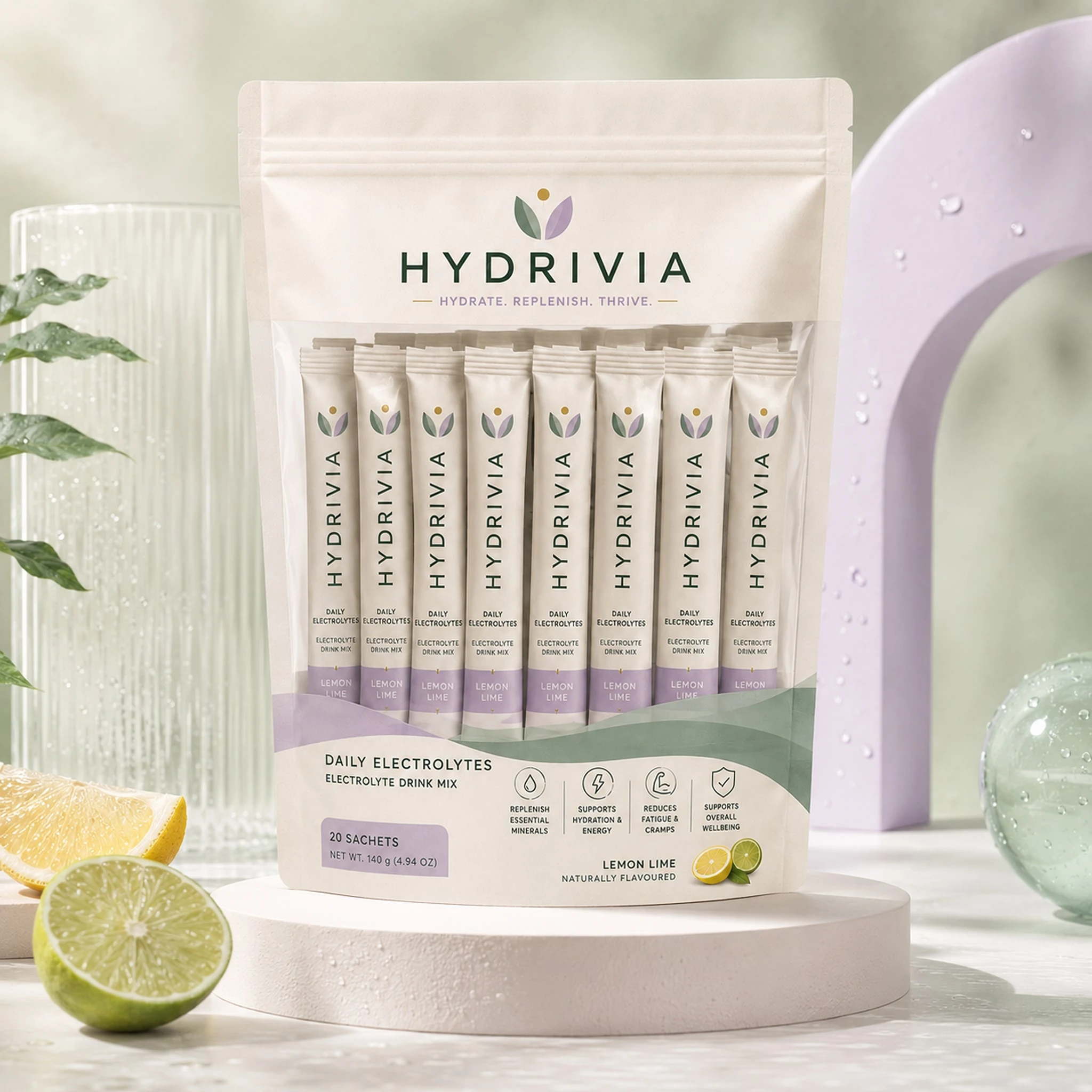 Hydrivia electrolytes packaging, front view