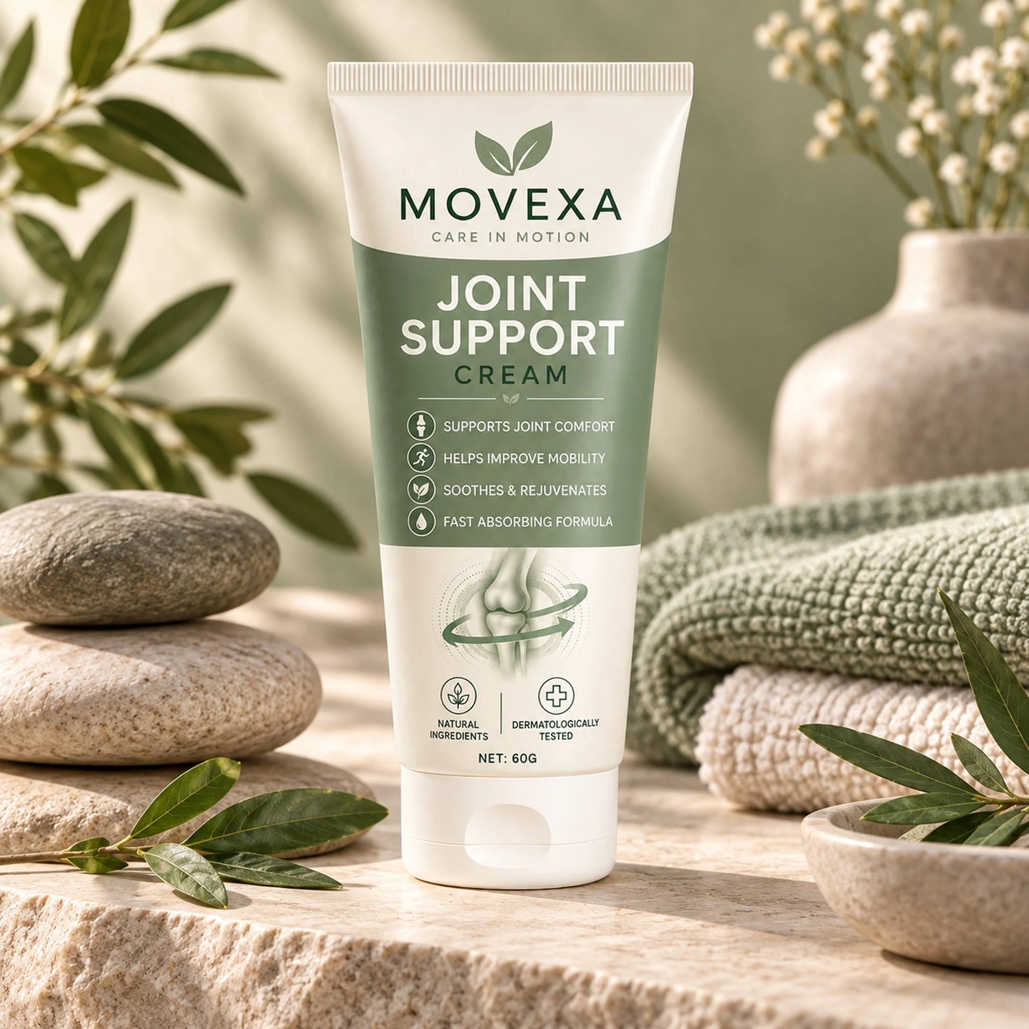 Movexa soothing massage cream packaging, front view