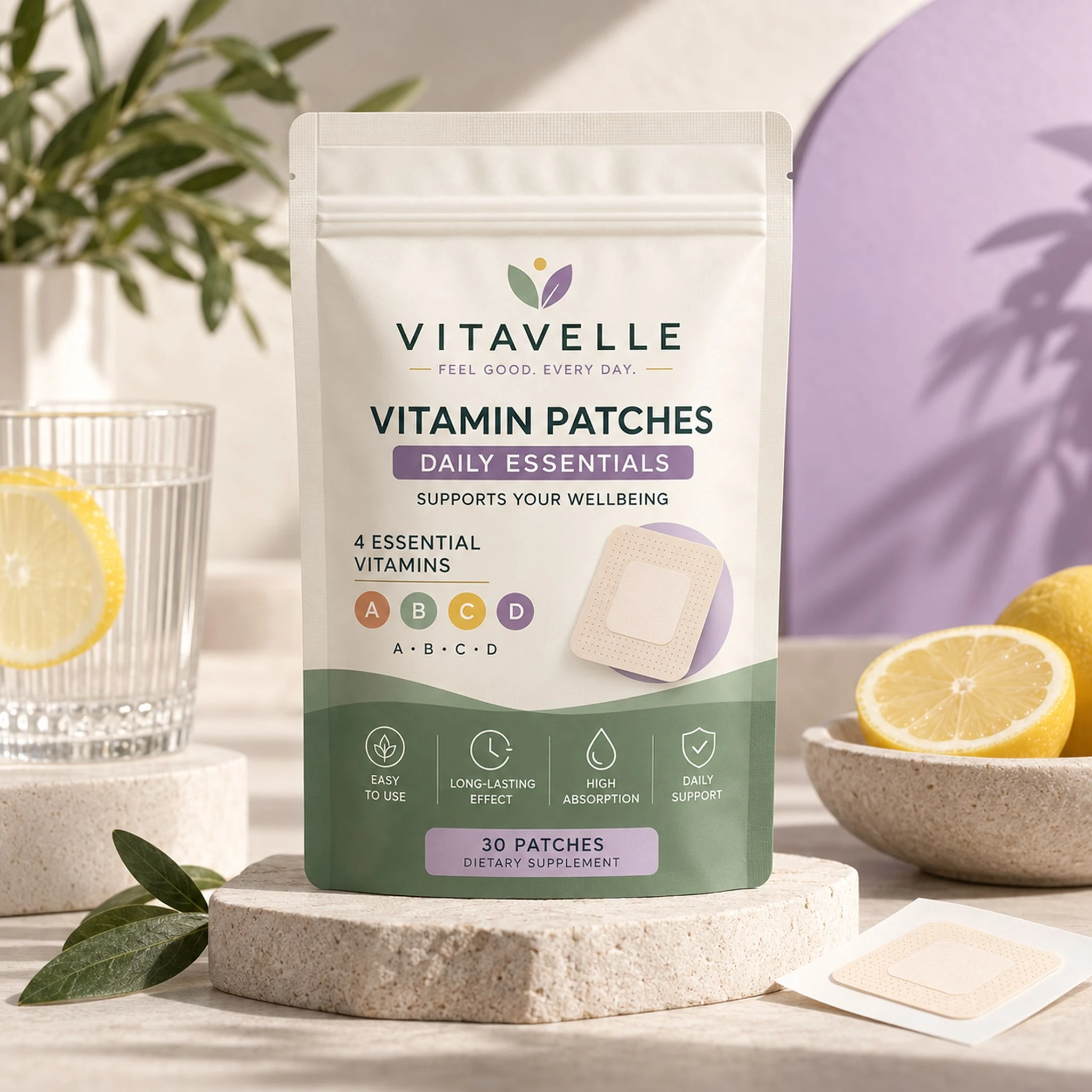 Vitavelle vitamin patches packaging, front view